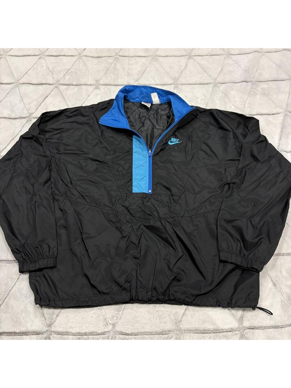 Nike Vintage 90s Black and Blue Lightweight Windbreaker Jacket Size XLarge